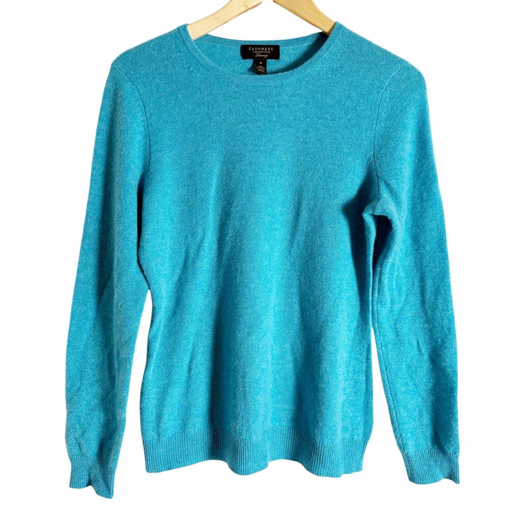 Charter Club Luxury 100% Cashmere Teal Blue Long Sleeve Crewneck Sweater Size M